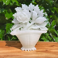 White Jade Flower Basket Carving with intricate floral details