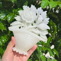 White Jade Flower Basket Carving showcasing fine craftsmanship and floral motifs