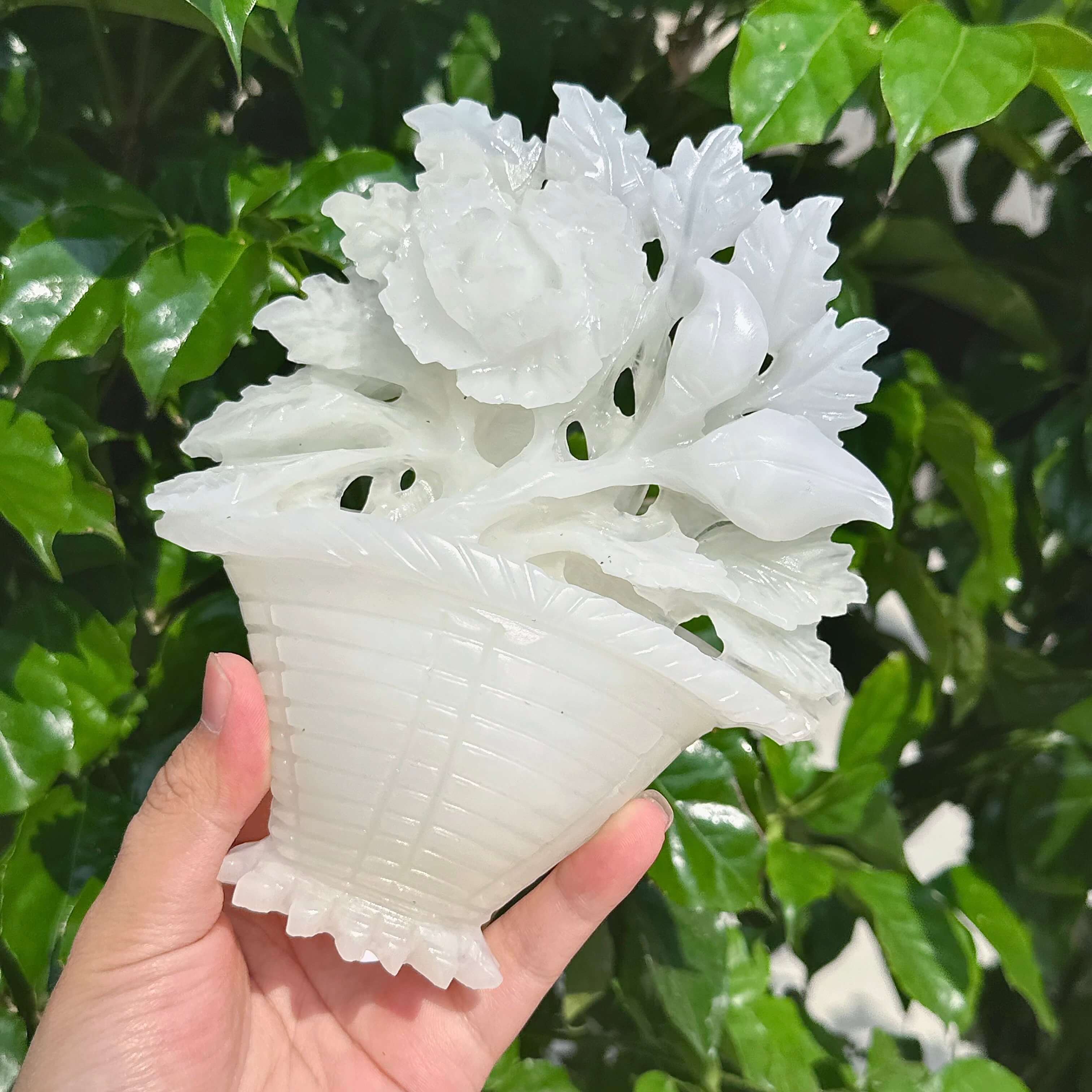 White Jade Flower Basket Carving showcasing fine craftsmanship and floral motifs