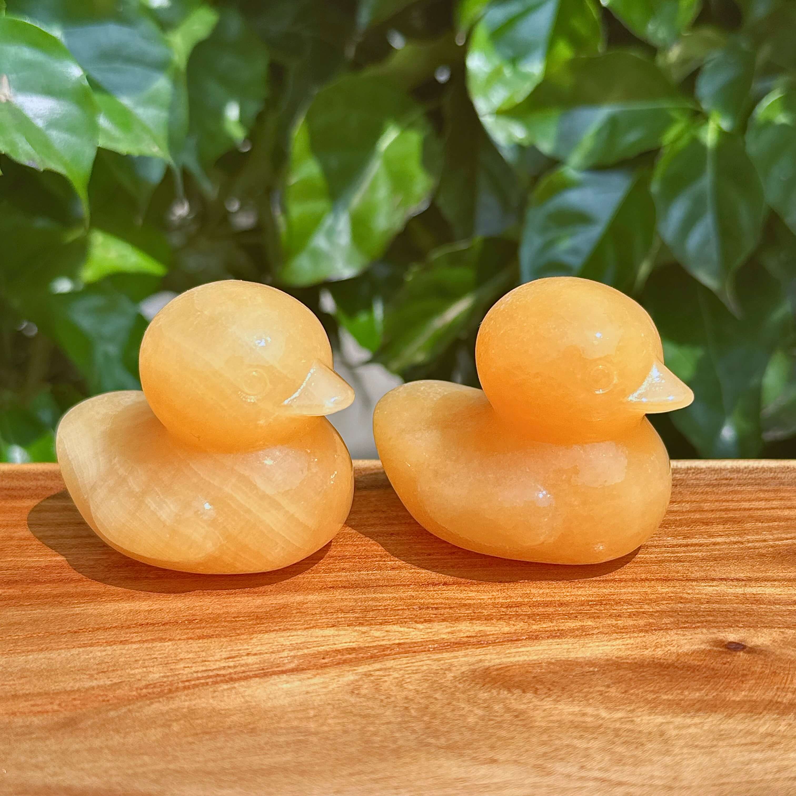 Yellow Calcite Duck Carving displaying a smooth, glossy finish, and warm golden tones.