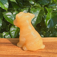 Back view of Yellow Calcite Schnauzer Dog Carving, illustrating its smooth finish.
